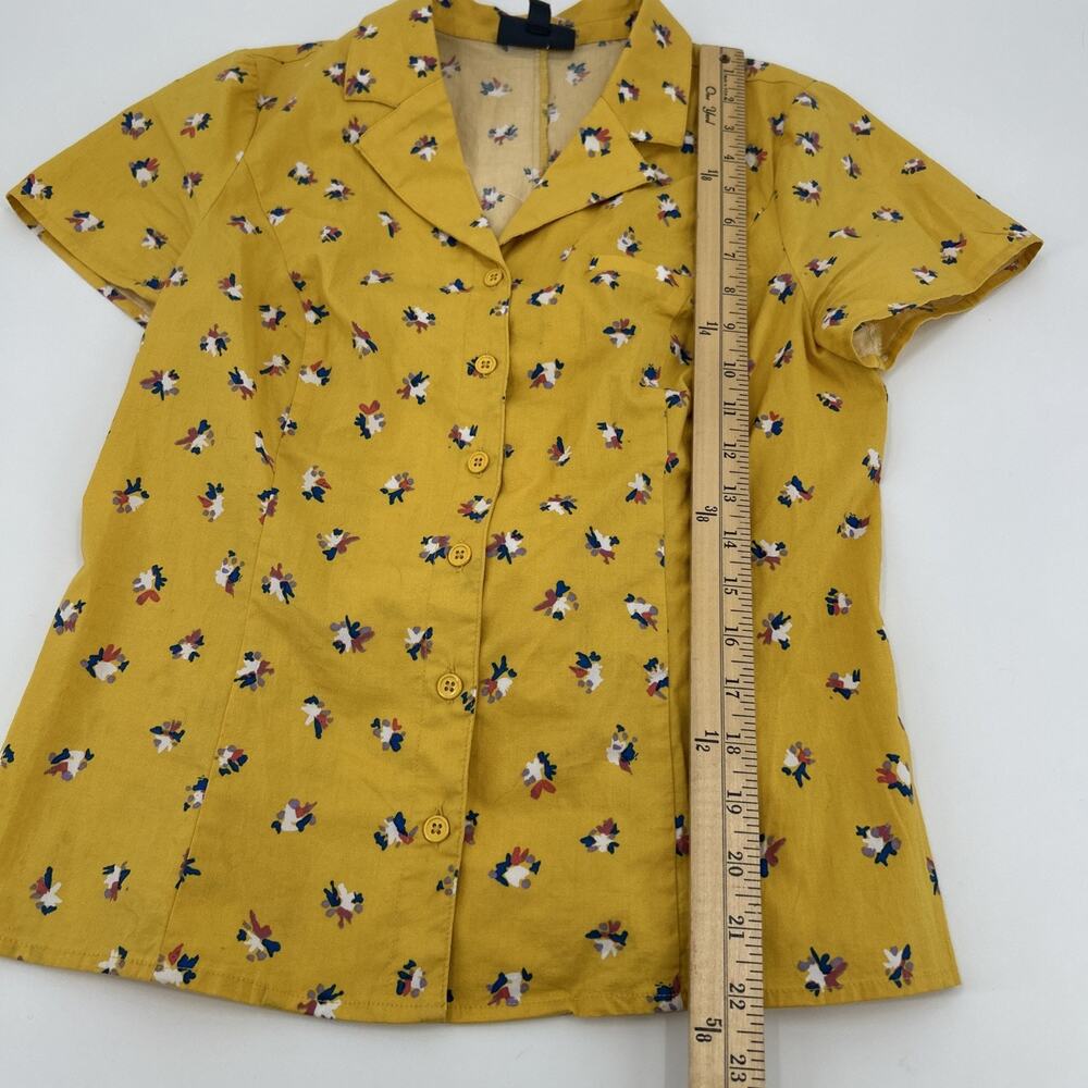Modcloth Dynamo Daytime Button Up Womens Size S Yellow Cotton Blouse Retro - Picture 4 of 8